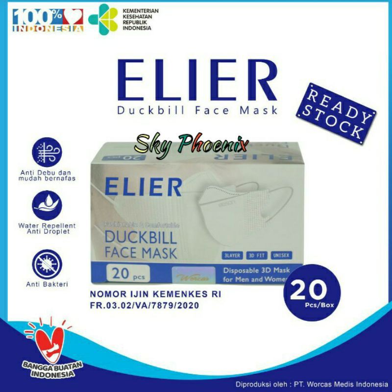 Boson Masker Duckbill Surgical 3ply isi 20 Pcs - Premium Duckbill Mask - Putih