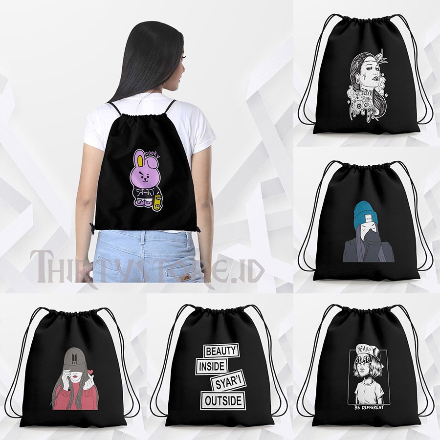 Tas Serut String Bag Pria Dan Wanita New String Bag Bahan Taslan Anti Air Ransel Olahraga Futsal Basket Renang Lari