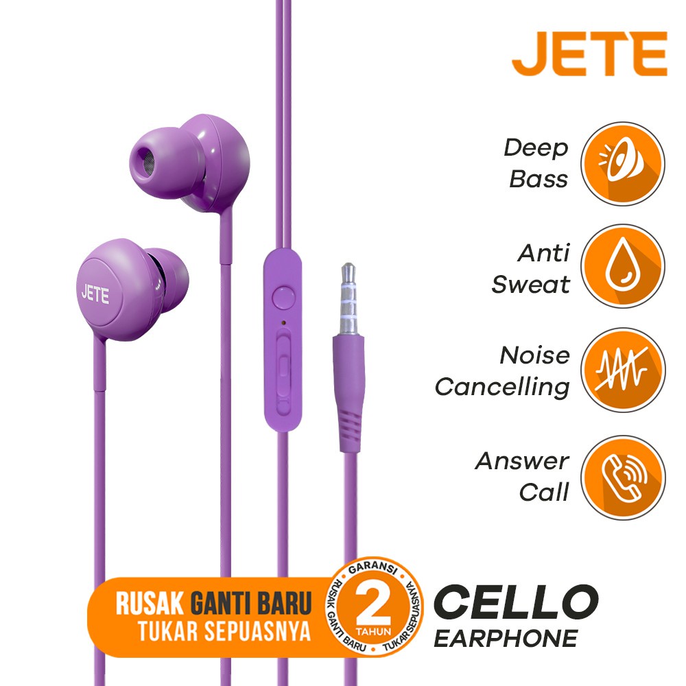 Headset Earphone Handsfree InEar JETE CELLO Garansi Resmi 2 Tahun