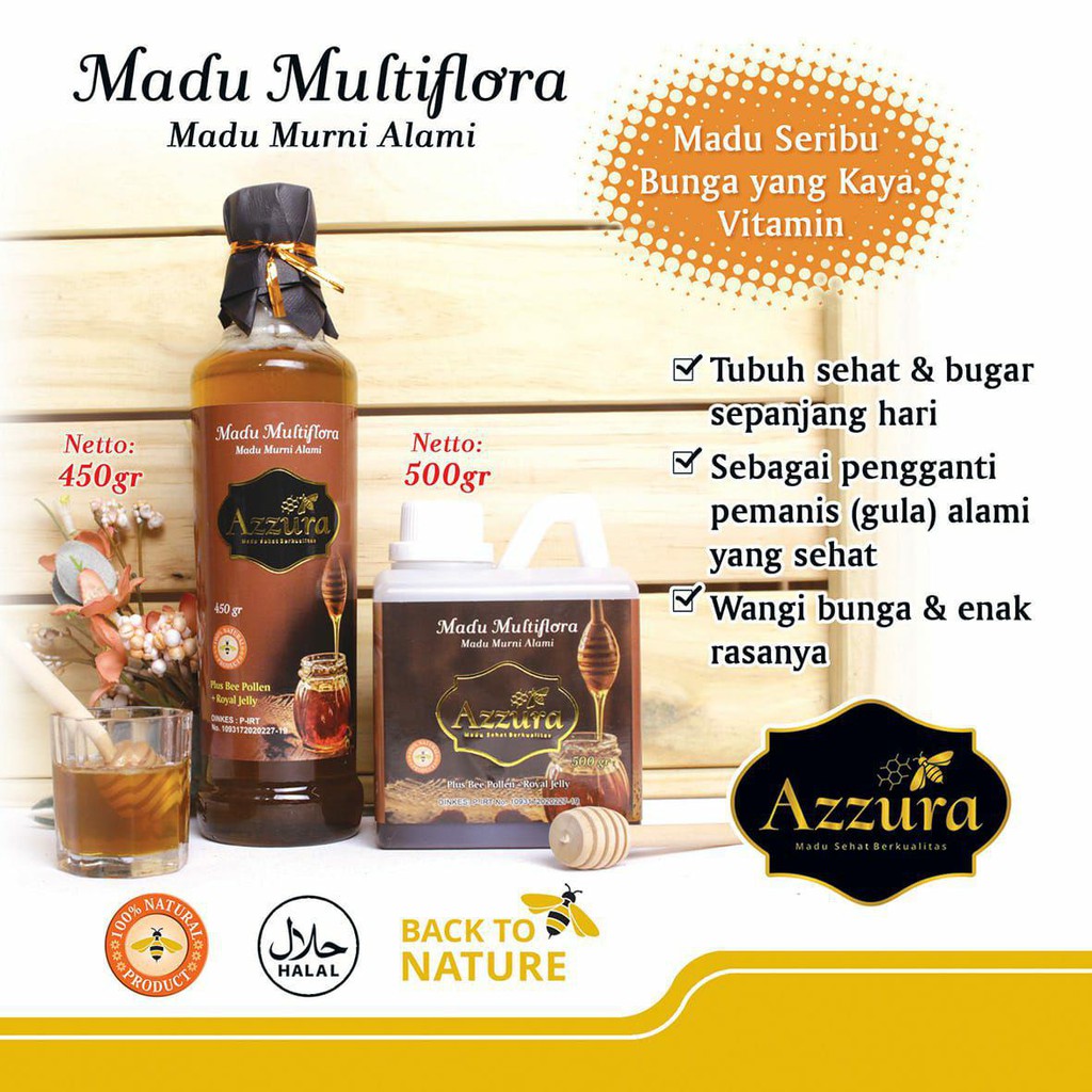 

MADU AZURA MADU MURNI MULTIFLORA 500 g 450 g Madu Sehat