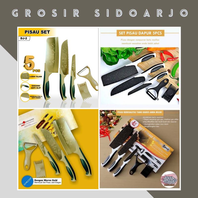 Pisau Set 5pcs / Pisau Set Gold / Pisau Set Hitam Marble / Pisau Set Orange / Pisau Set Loyal bosque