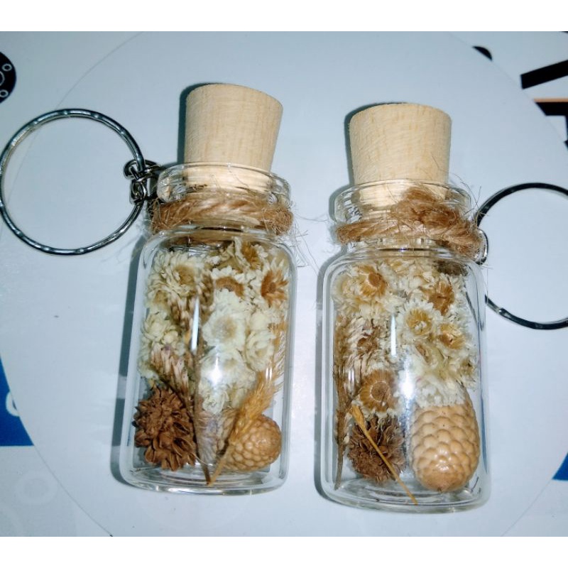 BOTOL GANTUNGAN KUNCI UNIK EDELWEISH BUNGA DALAM BOTOL VINTAGE