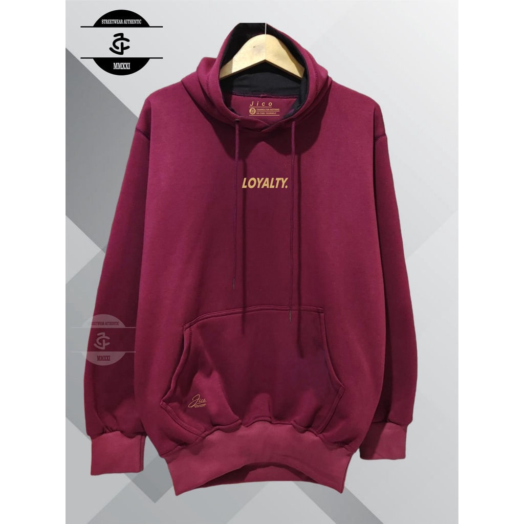 Hoodie Sweater Pria Wanita Oversize Warna Merah Tua List Loyalty Brand Original Kota Bandung