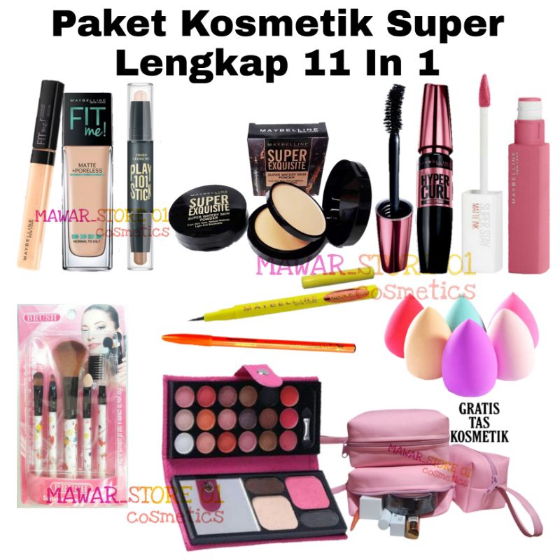 Paket Kosmetik Lengkap Maybelline Super Lengkap 11 In 1 / Paket Hemat Makeu Up Maybelline 11 In 1 / Kosmetik Kecantikan Super Lengkap