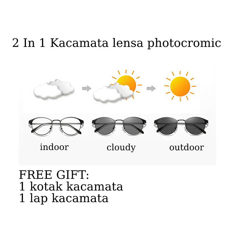 Kacamata Photocromic Korea /Anti cahaya biru/Anti Radiasi 2 In 1 Potokromik Photochromic Pria Wanita Fotocromic Potocromic(dengan kotak)
