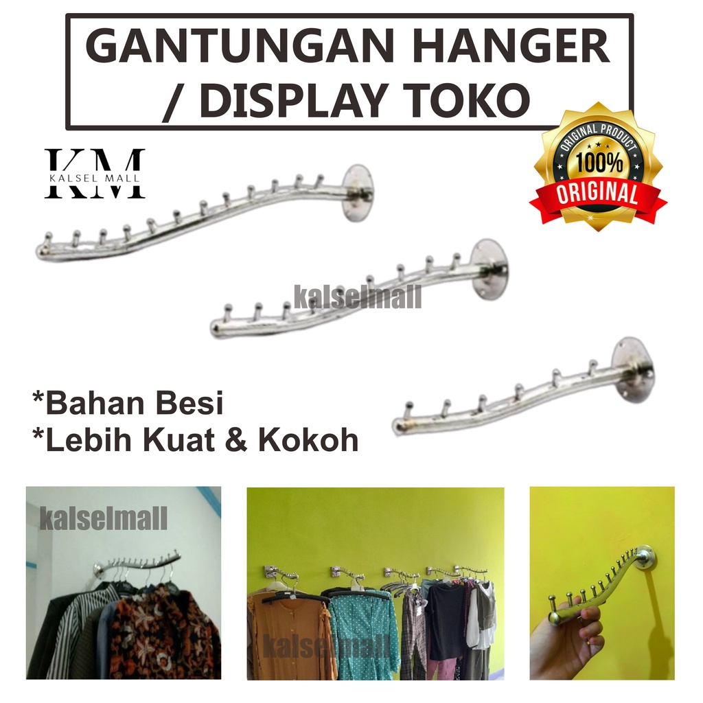 Hanger Gantungan Besi Display Toko Butik Distro Baju Celana Tas Pakaian 12 9 6 Titik Mata Bahan Besi Stainles Lebih Kuat Kokoh Dinding Tembok Paku Bentuk Belalai Suling ART1