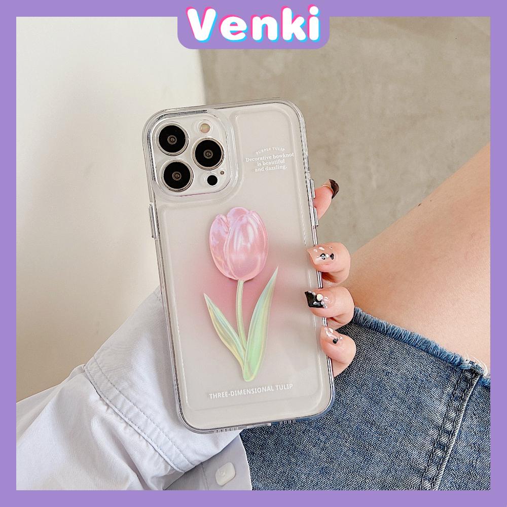 iPhone Case Luxury Silicone Soft Case Clear Case Shockproof Protection Camera Pink Tulip Flower Compatible For iPhone 11 iPhone 13 Pro Max iPhone 12 Pro Max iPhone 7Plus iPhone xr