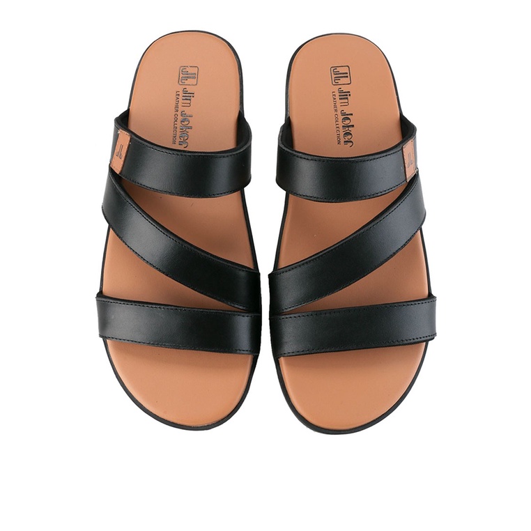 SANDAL CASUAL JIM JOKER PRIA ORIGINAL SLIDE KULIT BRANDED HITAM JJ34