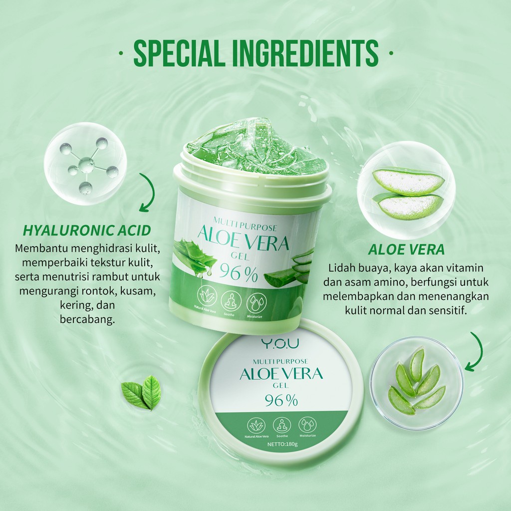 YOU 180gr Skin Energy Multi-functional 96% Natural Aloe Vera | Make Up Pelembab Wajah | Hyaluronic Acid