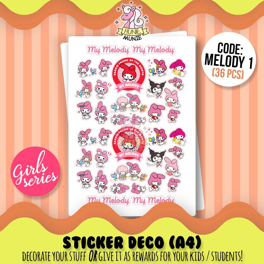 

Sticker Deco - My Melody Sanrio - GIRLS SERIES - Stiker Reward Anak Cake Topper - Hunie Munie