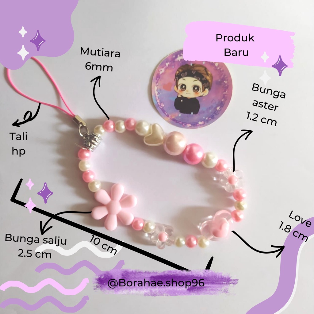 KeyChain, Phone Strap, Phone Charm Beads Limited Series, Gantungan Kunci dan Gantungan Hp Manik Phone Strap | Flower Phone Strap | Bunga Aksesoris Handphone | HP | Gantungn Kunc | Keychain | Handmade diy