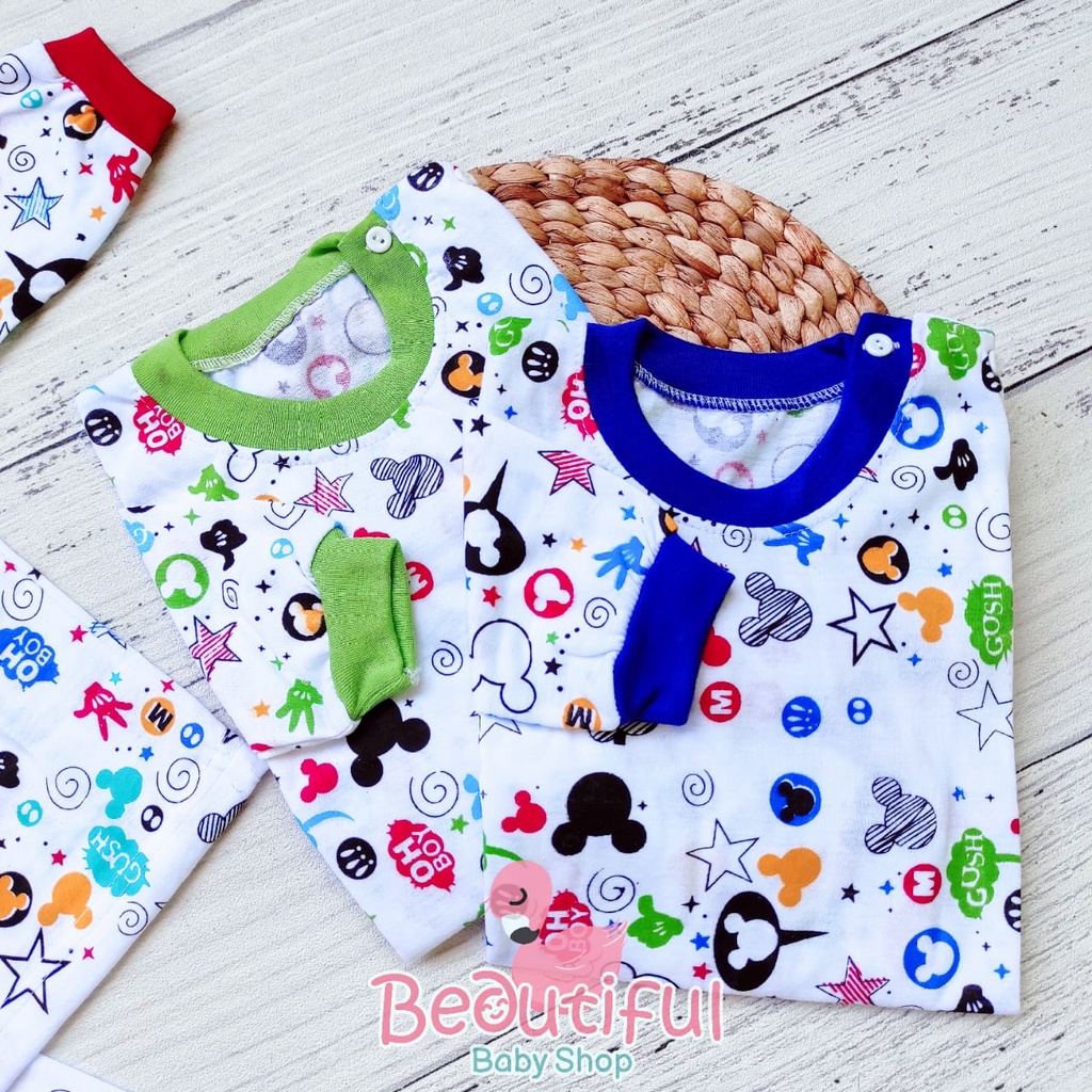 Setelan Baju Bayi Panjang Motif Mickey / Setelan Piyama Bayi / Baju Bayi Panjang Merk Viori