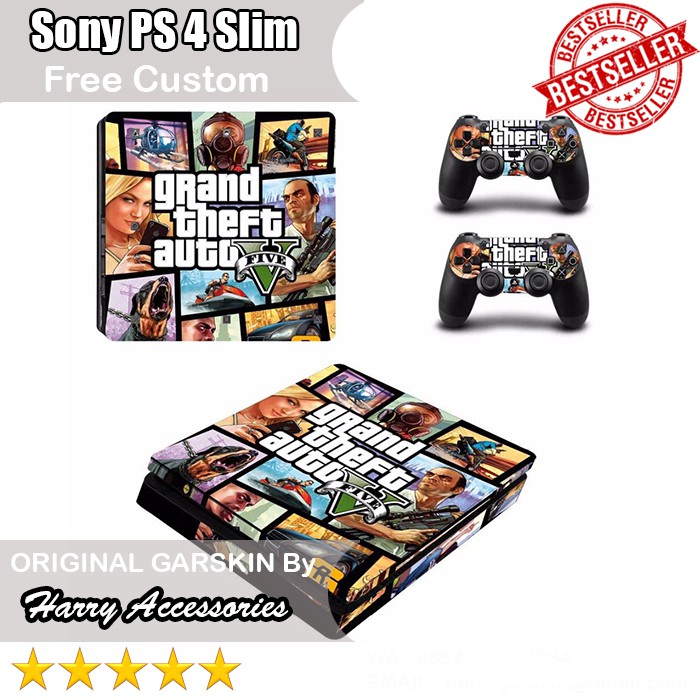 Original Garskin Sony PS4 Slim & 2 Stick Motif GTA - Motif & Design Bisa Request Dari Kamu
