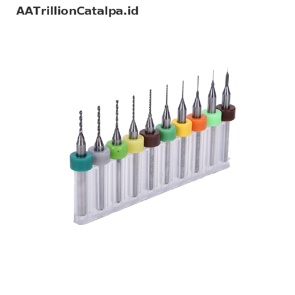 Aatrillioncatalpa 10PCS / Set Mata Bor Micro Drill Bits 0.1mm-1.0mm Untuk Papan Sirkuit PCB CNC