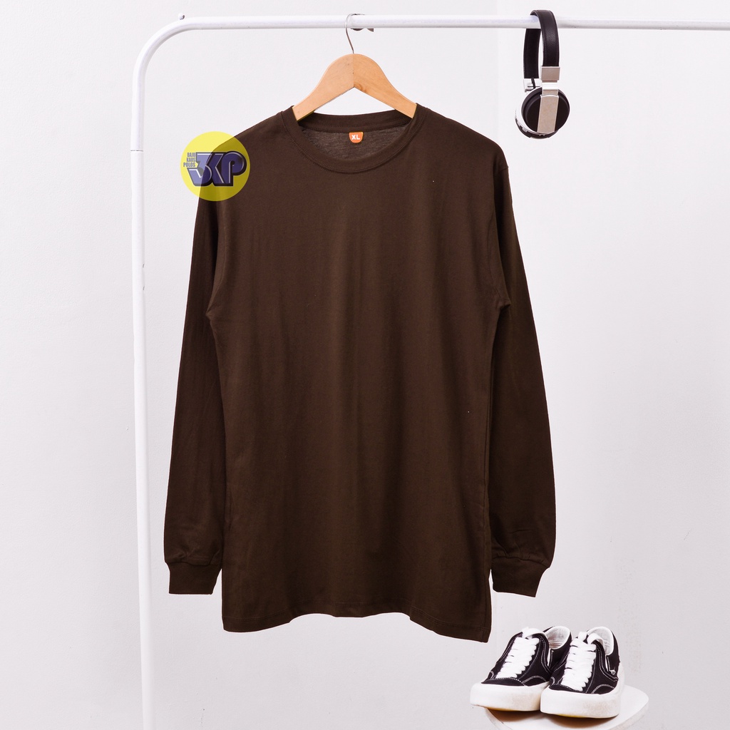 BAJU KAOS POLOS COKLAT TUA LENGAN PANJANG COTTON COMBED 30S UNISEX