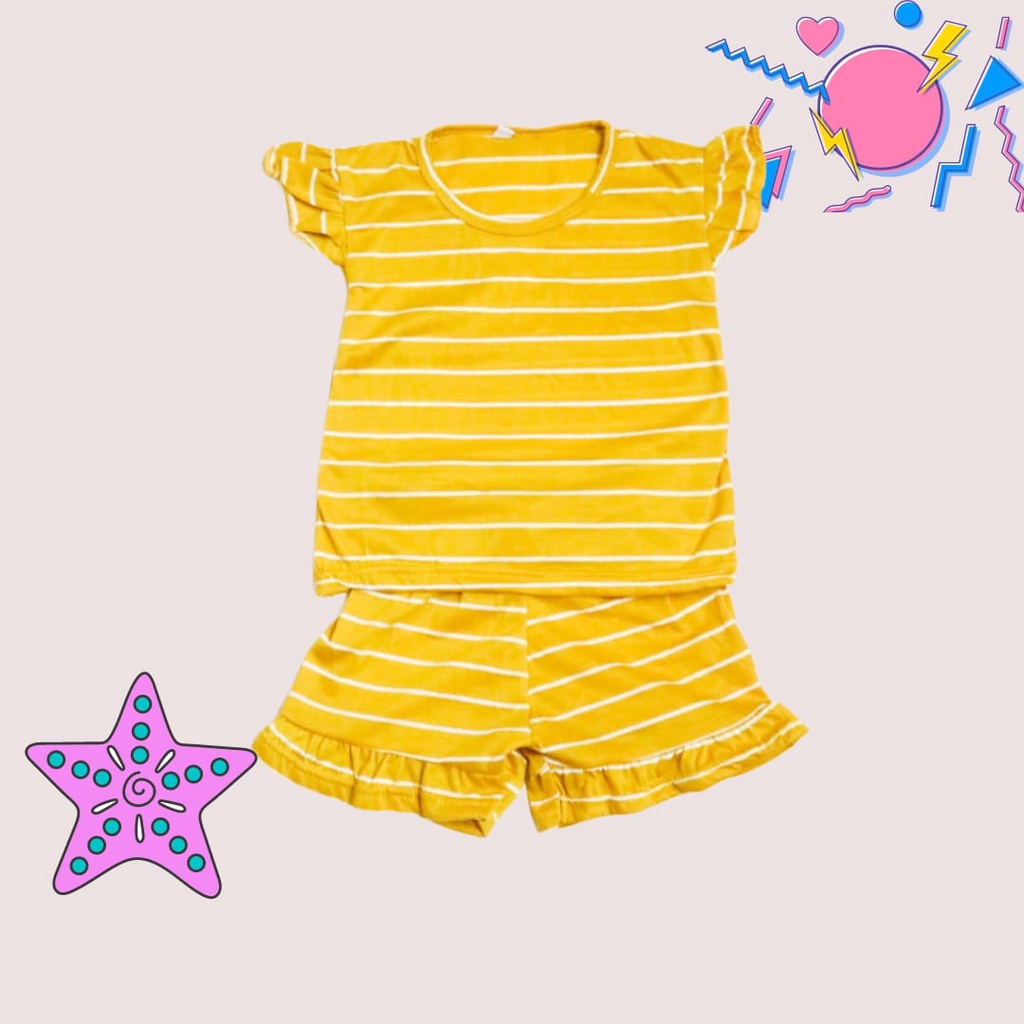 BabynKids - Setelan Anak Perempuan / Setelan Anak Ruffle Set / Set Salur Ruffle Anak / Setelan Anak Harian