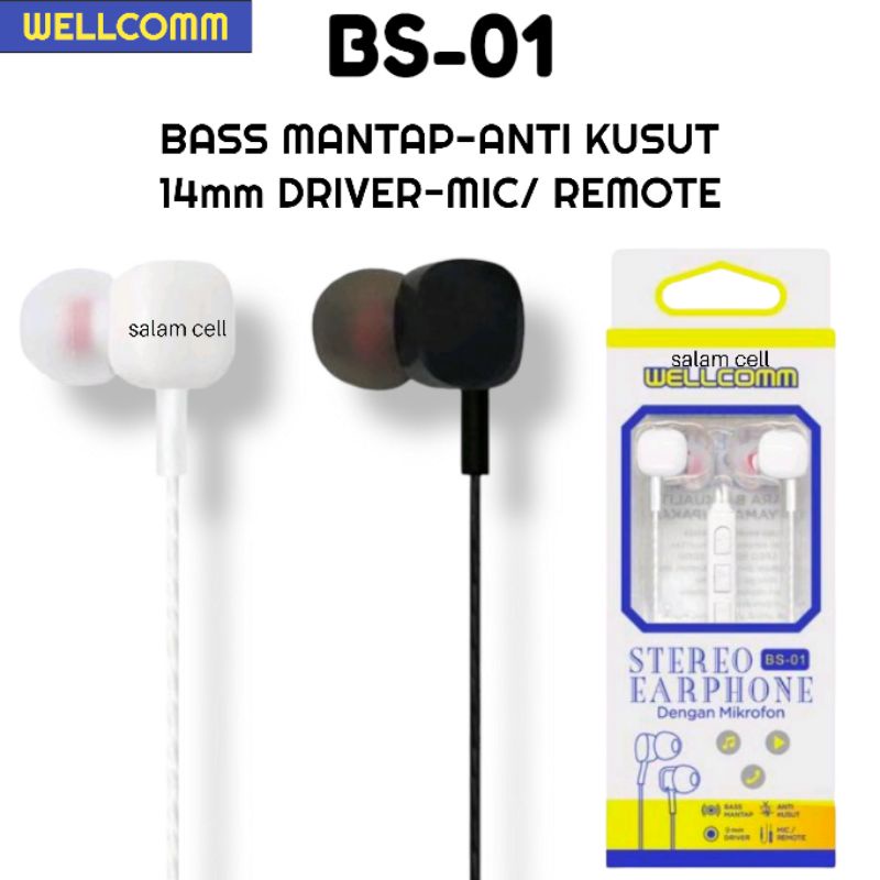 Headset WELLCOMM BS01 Xtra Bass Anti kusut Original Wellcoom Bs 01 Garansi