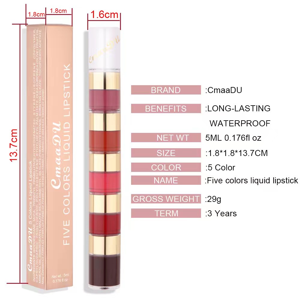 cod☜☞ready  Lipstick  5 In 1 Lip Gloss Melting Matte Lip Tint - Lipgloss Liptint Lipcream warna 5 lagilaku