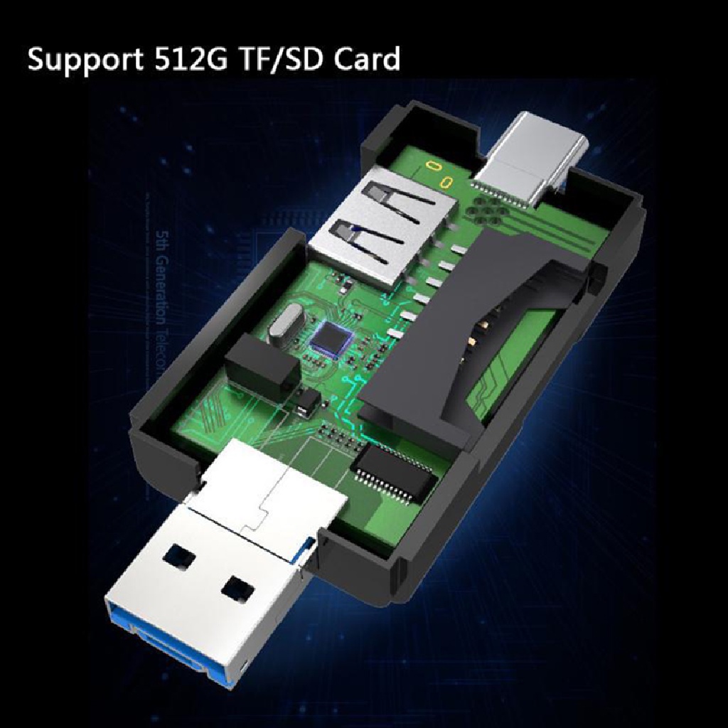 Aatrillioncatalpa Card Reader OTG USB 3.0 Tipe-C TF-SD 6in1 Tahan Lama