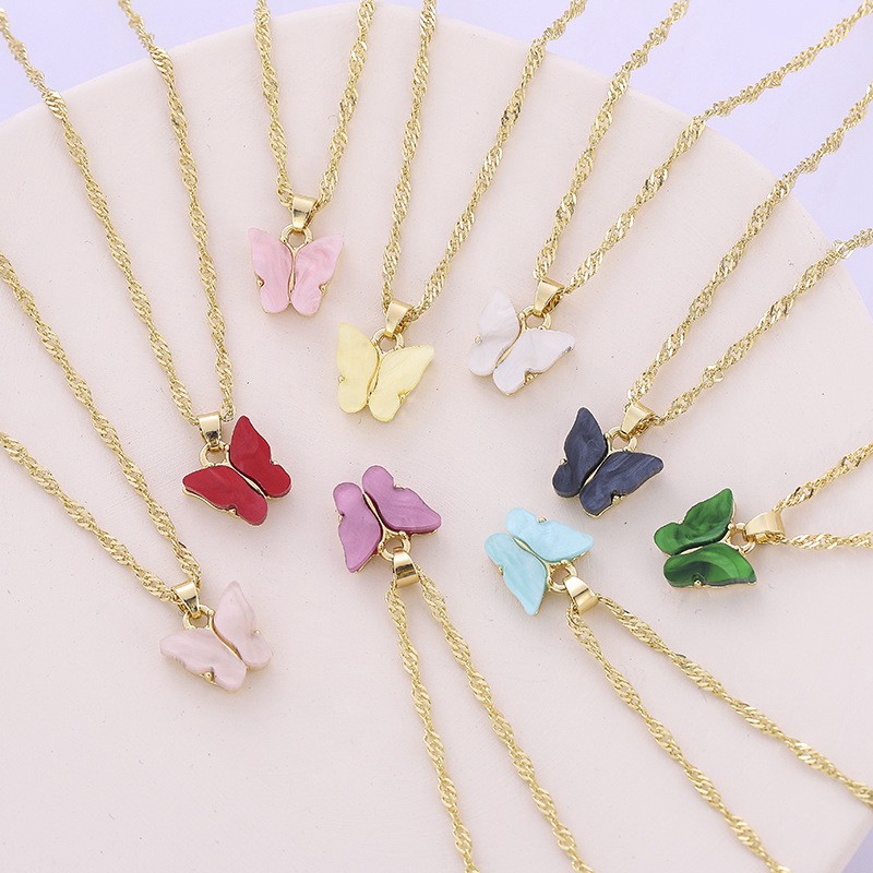 Korea Kalung Kupu-kupu Manis Warna Akrilik Kalung Fashion Liar necklace