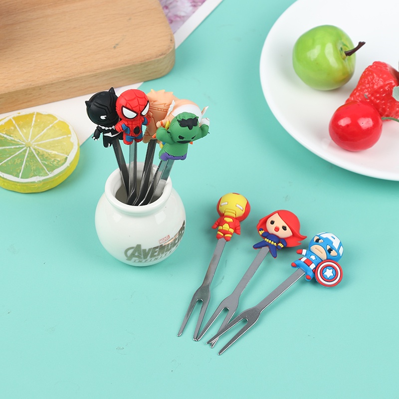 8pcs Garpu Buah Mini Bahan Stainless Steel Desain Kartun Hero Untuk Pesta Anak