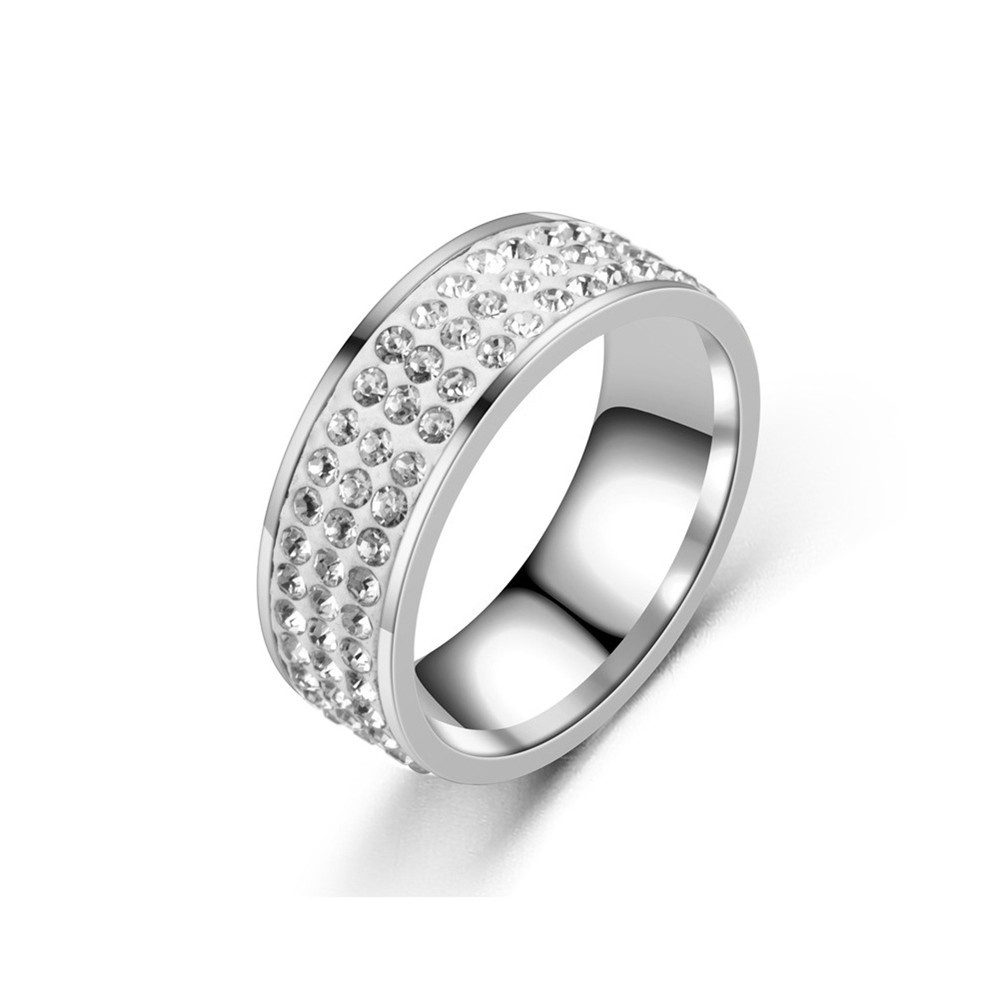 1 pcs Fashion Ringan Mewah Stainless Steel Mengkilap Berlian Imitasi Cincin Perak untuk Pria dan Wanita