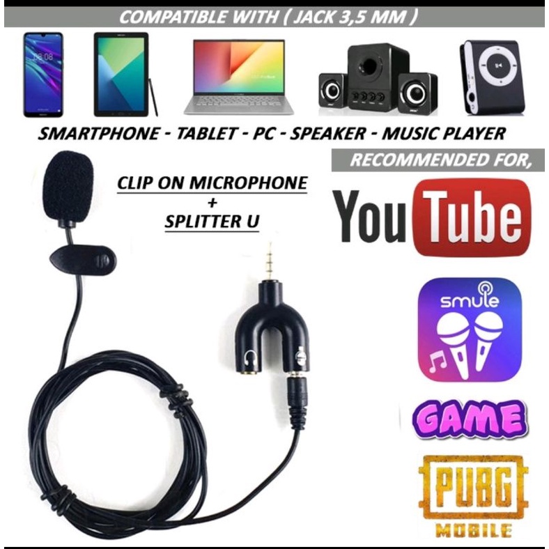 Paket Audio Splitter U & Clip On Mic ( Jack 3.5 mm ) Good Quality