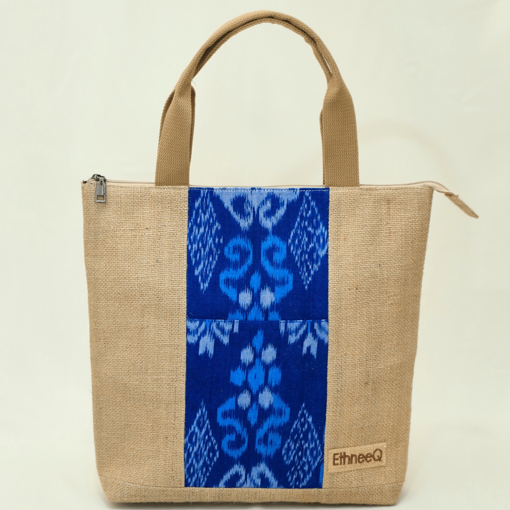 EthneeQ Tote Bag 'Amerta Collection' - Tas Goni Bahu Wanita Kain Endek Bali - Goni Jute Tote Bag Ber