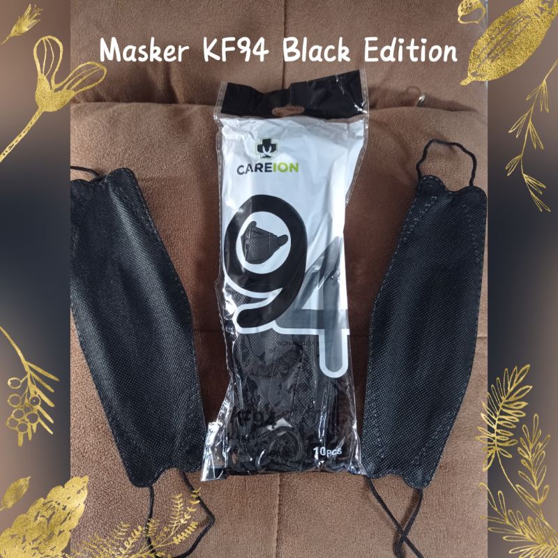 Masker KF94 careion earloop warna hitam 1 pack isi 10
