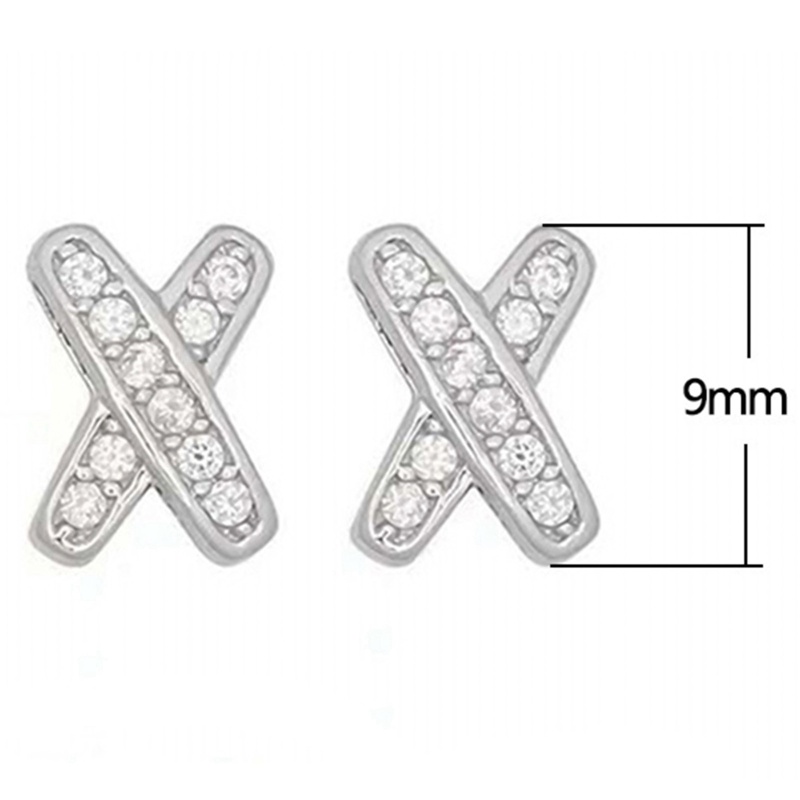 Anting Stud Bentuk X Silang Aksen Batu CZ Untuk Aksesoris Wanita