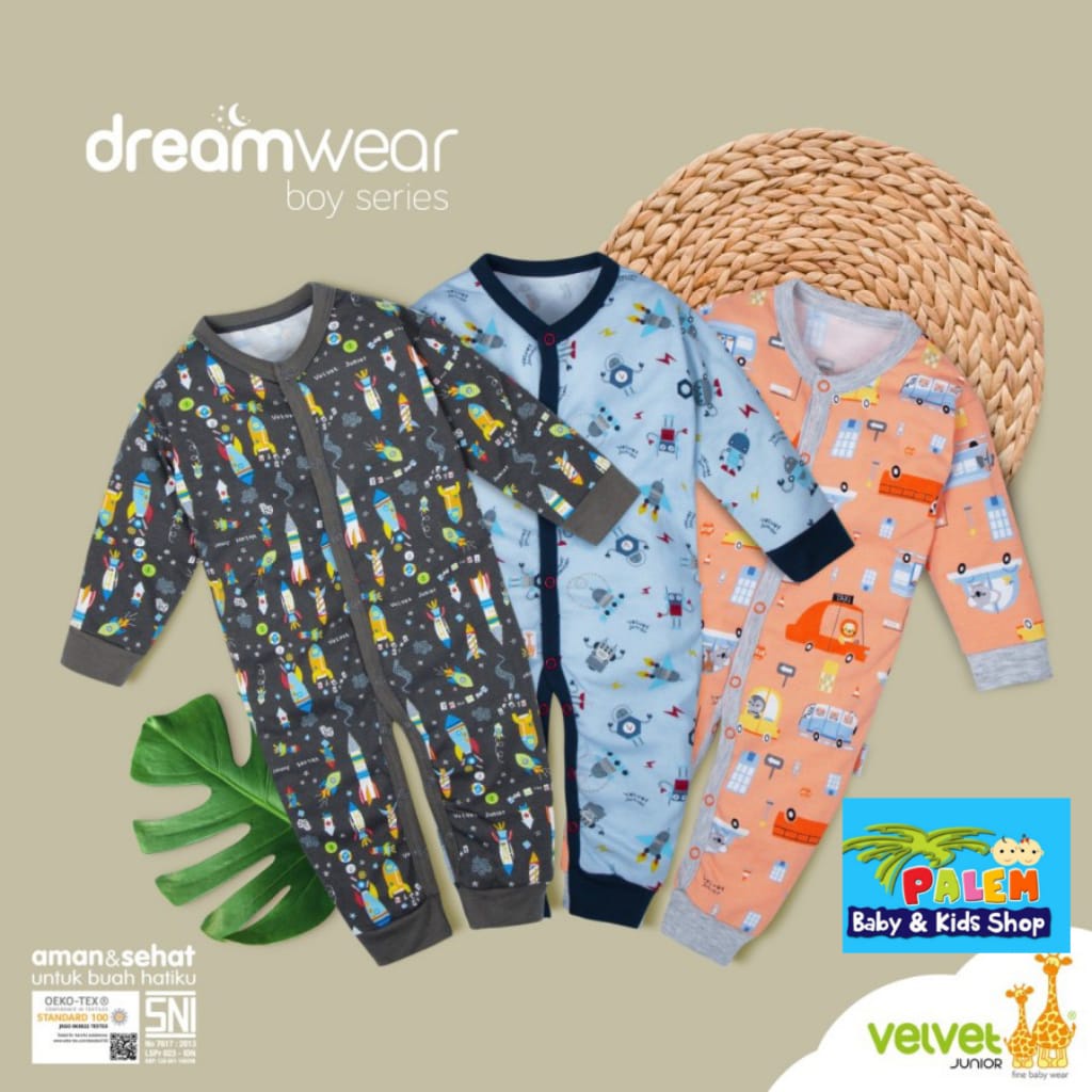 Velvet dreamwear jumper/ kancing depan tutup kaki &amp; buka kaki isi 3 PCS terbaru