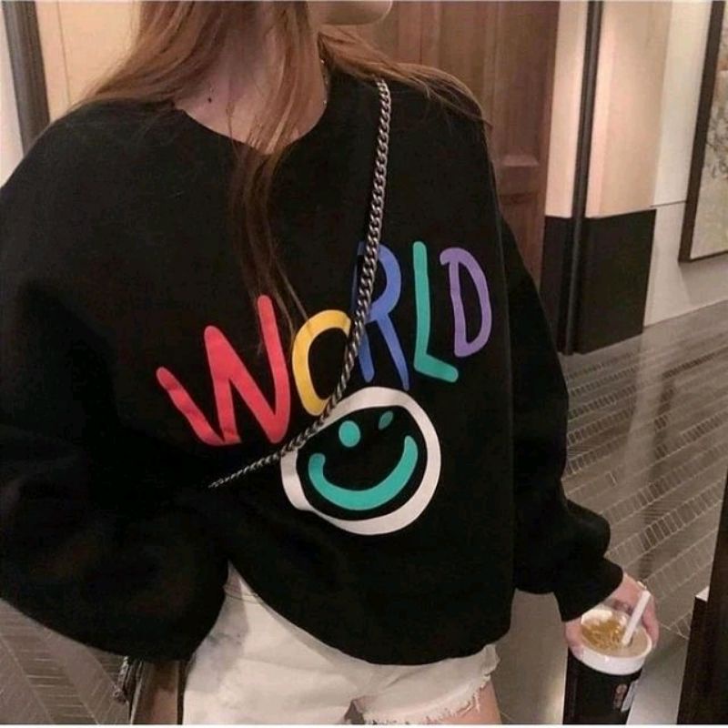 Sweater basic crewneck pria &amp; wanita world smile