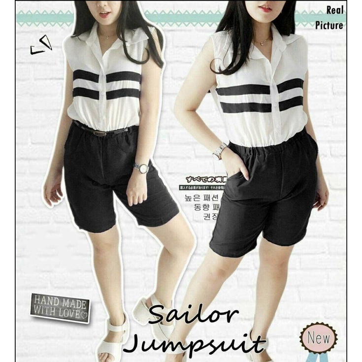 real pic jumpsuit wanita / Jamsuit sailor / jumpsuit pendek