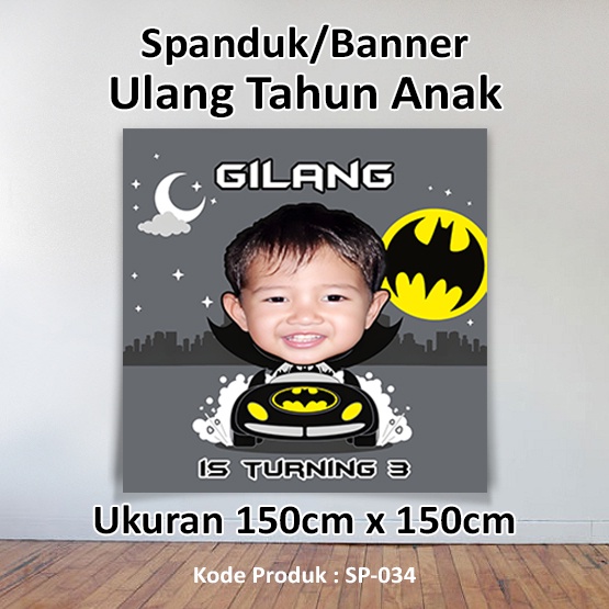 SPANDUK ULTAH ANAK BANNER ULANG TAHUN ANAK PAKAI FOTO SENDIRI GAMBAR LATAR BACKGROUND CUTE BATMAN BI