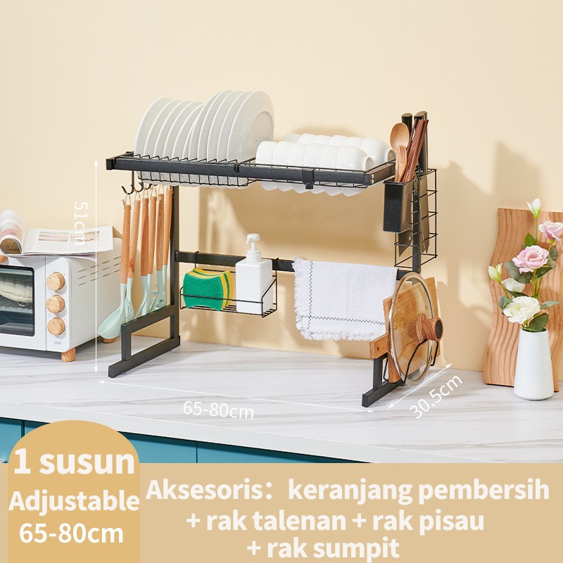 SHENAR RAK PIRING WASTAFEL PORTABLE STAINLESS STEEL ANTI KARAT 85CM - 65CM 1 SUSUN 2 SUSUN