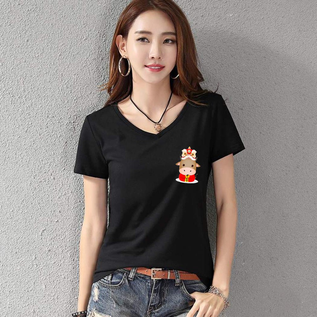 YOURSTYLE1119 - KAOS IMLEK/ KAOS WANITA VNECK BARONGSAI COW/ KAOS TERLARIS / KAOS VNECK