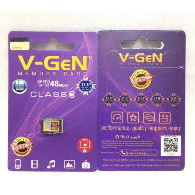 MEMORI CARD ORIGINAL V-GEN 4GB SPEED C6 48MB/s CLASS 6