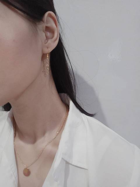 Zhu Chain Earrings Anting Rantai Gold Emas Imitasi Hooks Handmade