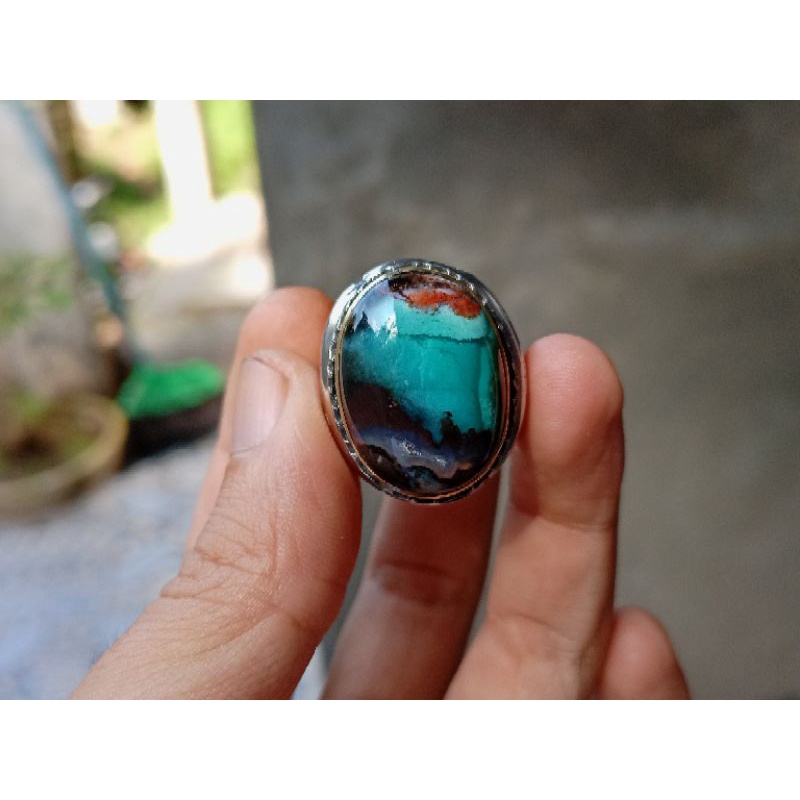 cincin batu akik hijau oren garut marsih ring monel
