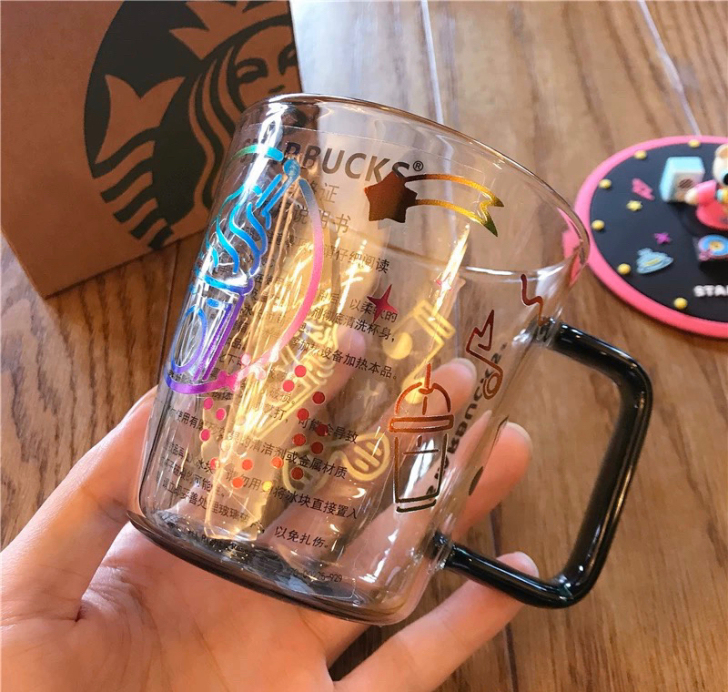 300ML Starbucks Cup Bear Kaca Musik Pelangi Coffee Cup Glass Mug