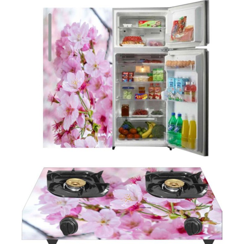 stiker kulkas satu pintu dan kompor gas yang dua tungku