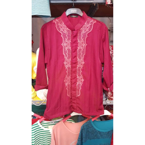 HM-2515 Baju Koko Panjang  Merah Hati Busana Muslim Pria Murah