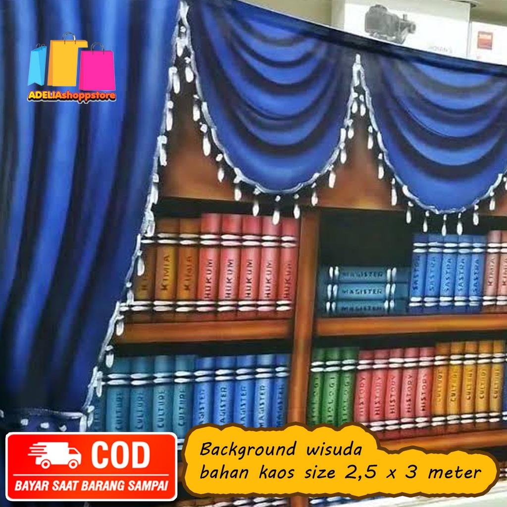layar background foto kain size 2, 5 X3meter Rak Buku wisuda