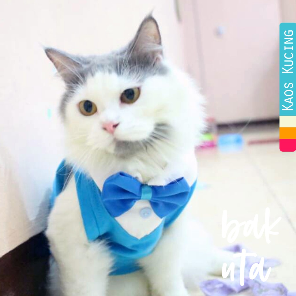 Kaos tuxedo baby blue untuk kucing dan anjing / baju kucing anjing size S M L XL