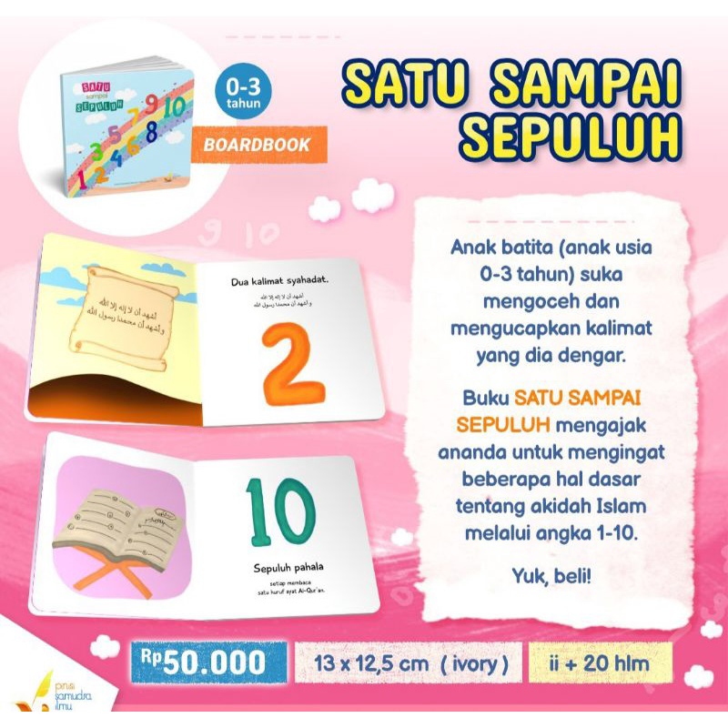 (Free Bubble Wrap/Kardus) Boardbook Buku Sunnah Anak 0-3 tahun "Satu Sampai Sepuluh" Pinisi