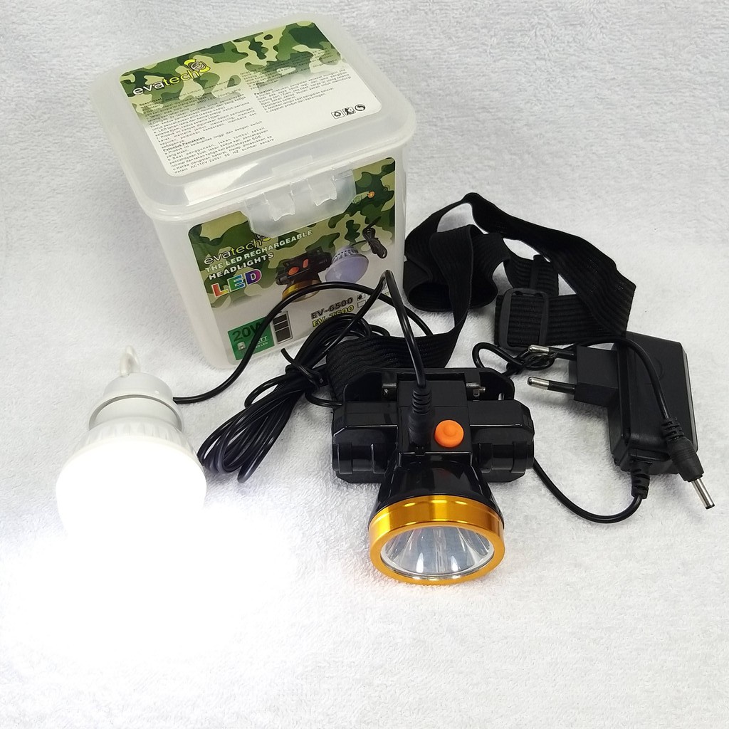 Senter Kepala evatech ev 6500 / Head Lamp 20 watt putih with lampu