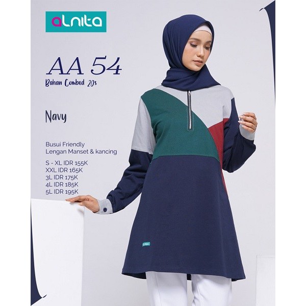 ALNITA ATASAN AA 54 BAHAN COMBED BAJU ATASAN WANITA MUSLIMAH POLOS KOMBINASI WARNA MOZAIK