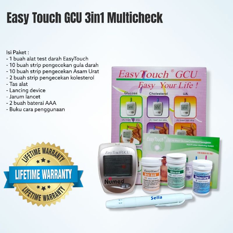 Cek Gula Darah Original GCU Easy Touch 3in1 Multhicek / Gula Darah , Asam Urat , Kolestrol