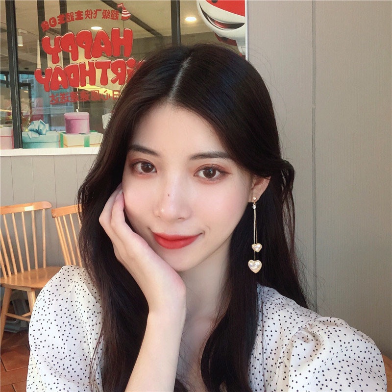 Sterling silver jarum sederhana anggun telinga ornamen stud anting-anting internet influencer Mutiar