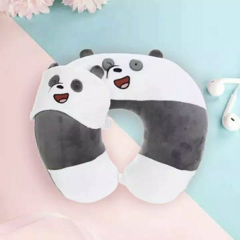 Bantal Leher Dewasa U Free Penutup Mata dan Kancing Berlabel SNI Murah Lembut Empuk Mewah Bantal Leher Travelling Mobil Bantal Tidur 2 in 1 We Bare Bears Multifungsi U-Shaped Pillow Pakai Kancing Bantal Sandar Kepala Bantal Leher Karakter Panda Beruang